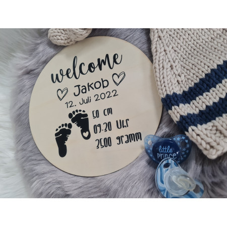 Holz-Scheibe "Welcome Baby"