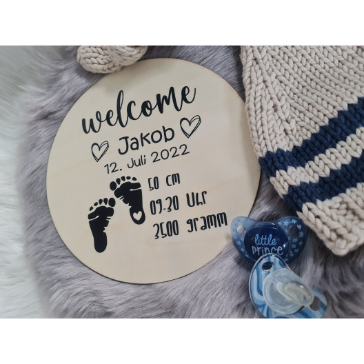 Holz-Scheibe "Welcome Baby"